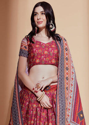 3 Pc Pink Silk Semi Stitched Lehenga Set - Indian Silk House Agencies