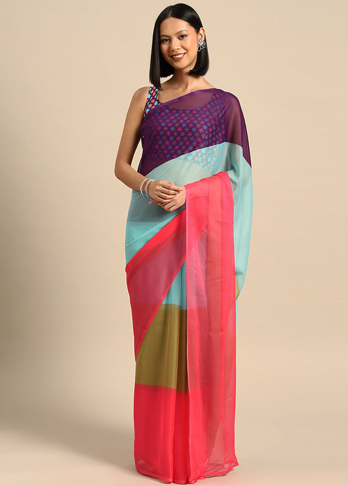 Multicolor Chiffon Silk Saree With Blouse Piece - Indian Silk House Agencies