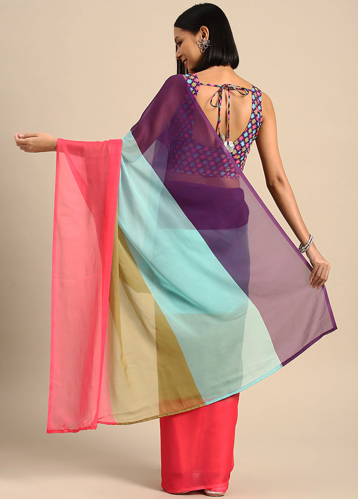 Multicolor Chiffon Silk Saree With Blouse Piece - Indian Silk House Agencies