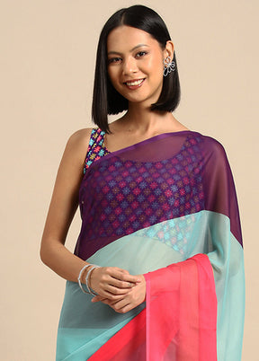 Multicolor Chiffon Silk Saree With Blouse Piece - Indian Silk House Agencies