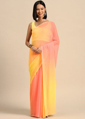 Yellow Chiffon Silk Saree With Blouse Piece - Indian Silk House Agencies