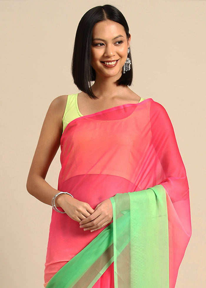 Pink Chiffon Silk Saree With Blouse Piece - Indian Silk House Agencies