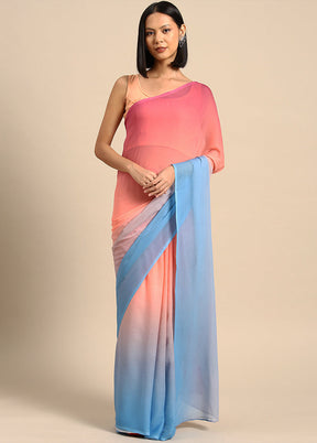 Peach Chiffon Silk Saree With Blouse Piece - Indian Silk House Agencies