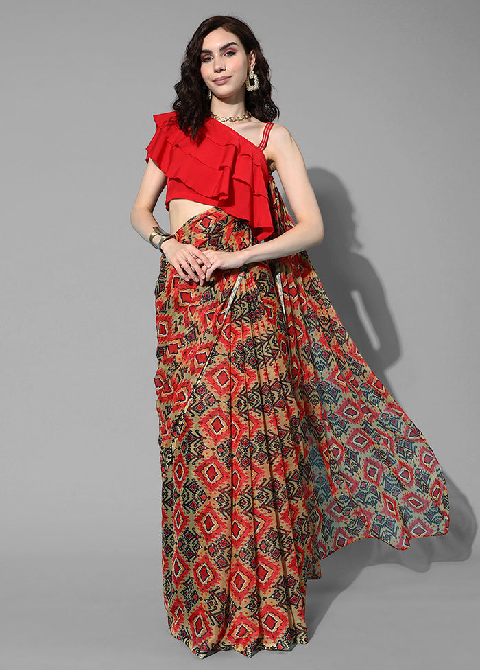 Red Chiffon Silk Saree With Blouse Piece - Indian Silk House Agencies