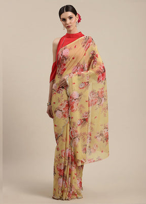 Mustard Chiffon Silk Saree With Blouse Piece - Indian Silk House Agencies