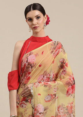 Mustard Chiffon Silk Saree With Blouse Piece - Indian Silk House Agencies