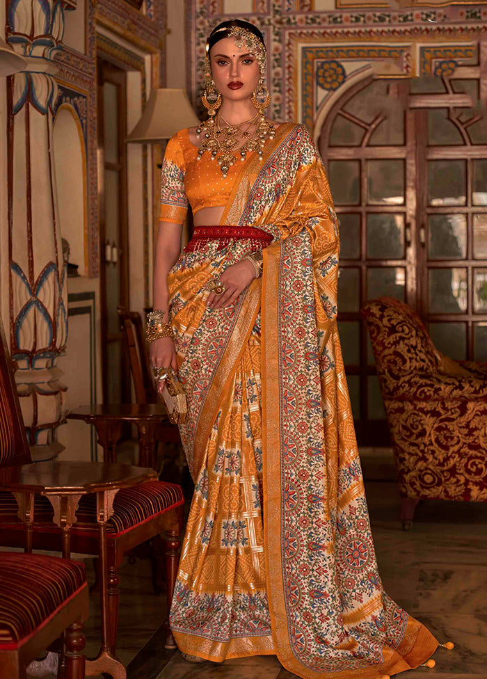 Mustard Dupion Silk Saree With Blouse Piece - Indian Silk House Agencies