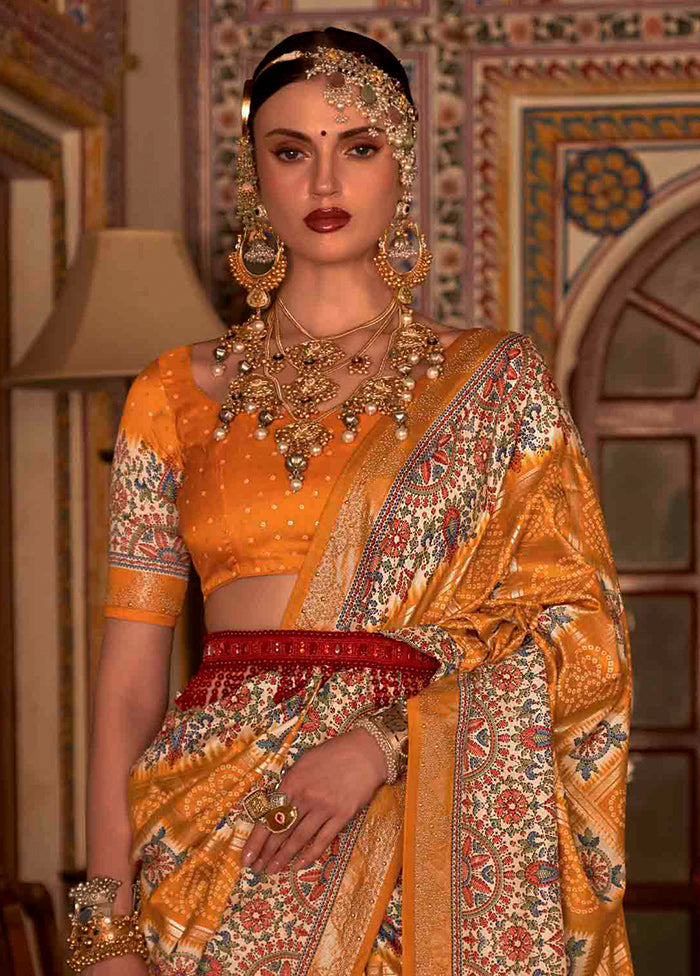 Mustard Dupion Silk Saree With Blouse Piece - Indian Silk House Agencies