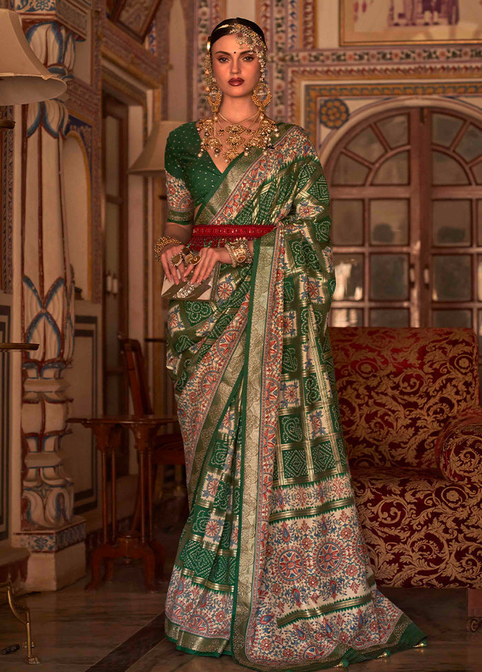 Green Dupion Silk Saree With Blouse Piece - Indian Silk House Agencies