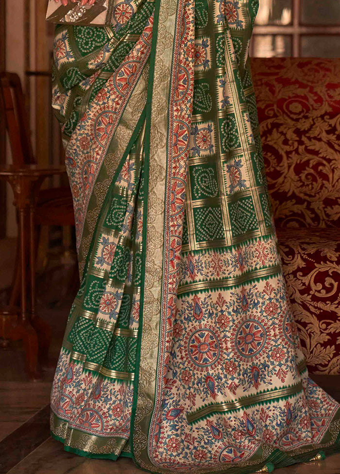 Green Dupion Silk Saree With Blouse Piece - Indian Silk House Agencies