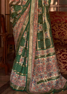 Green Dupion Silk Saree With Blouse Piece - Indian Silk House Agencies