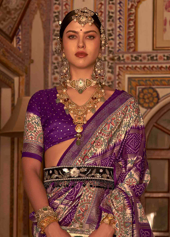 Purple Dupion Silk Saree With Blouse Piece - Indian Silk House Agencies