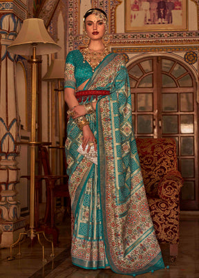 Blue Dupion Silk Saree With Semi Stitched Blouse Piece - Indian Silk House Agencies