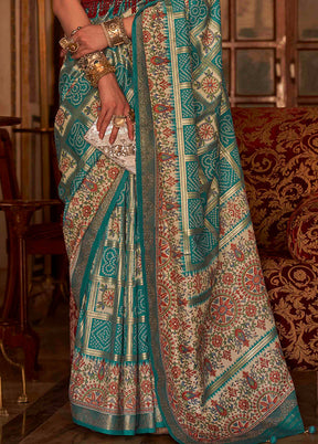 Blue Dupion Silk Saree With Semi Stitched Blouse Piece - Indian Silk House Agencies