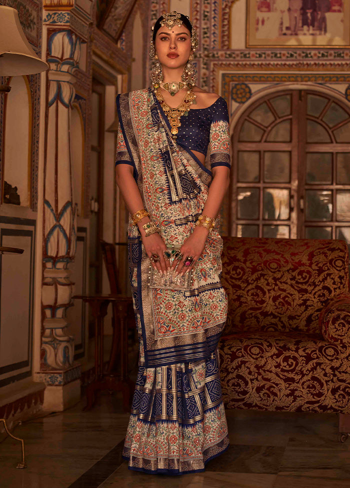 Blue Dupion Silk Saree With Semi Stitched Blouse Piece - Indian Silk House Agencies