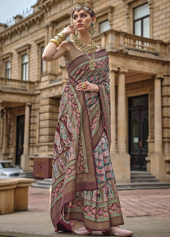 Grey Dupion Silk Saree With Blouse Piece - Indian Silk House Agencies