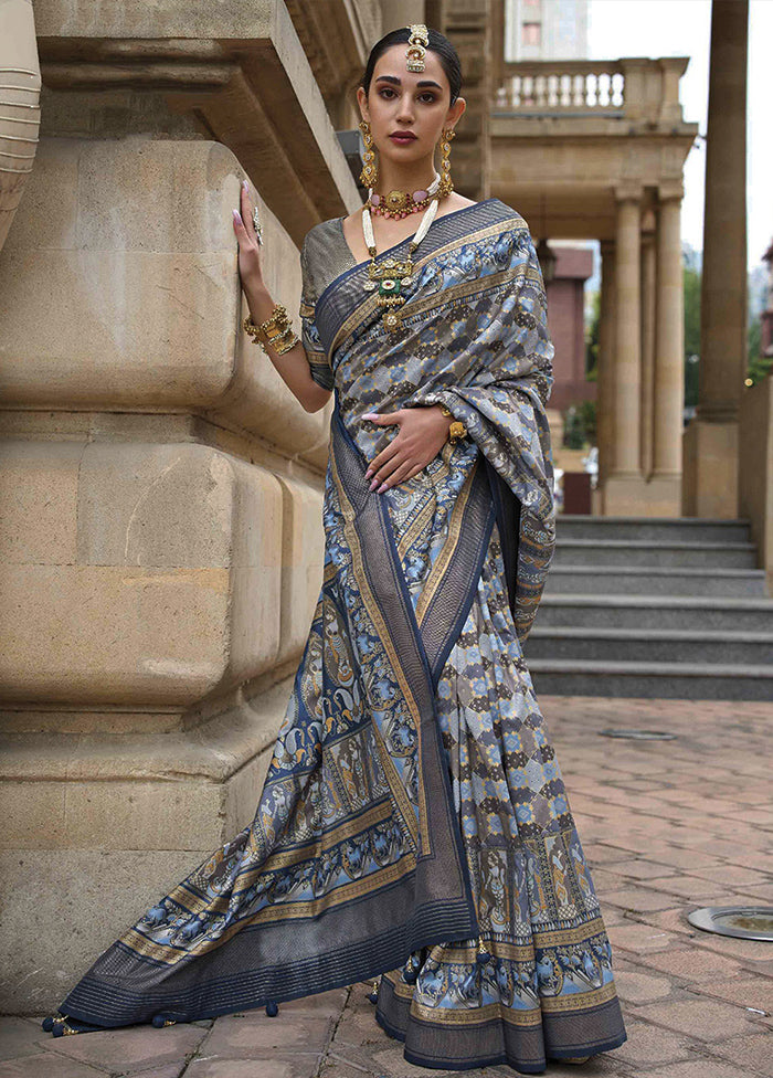 Teal Blue Dupion Silk Saree With Blouse Piece - Indian Silk House Agencies