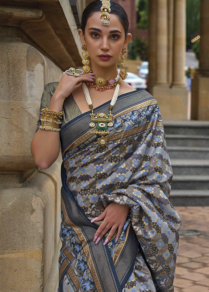 Teal Blue Dupion Silk Saree With Blouse Piece - Indian Silk House Agencies