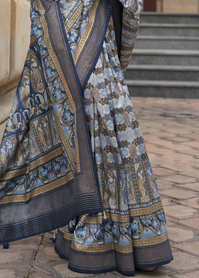 Teal Blue Dupion Silk Saree With Blouse Piece - Indian Silk House Agencies