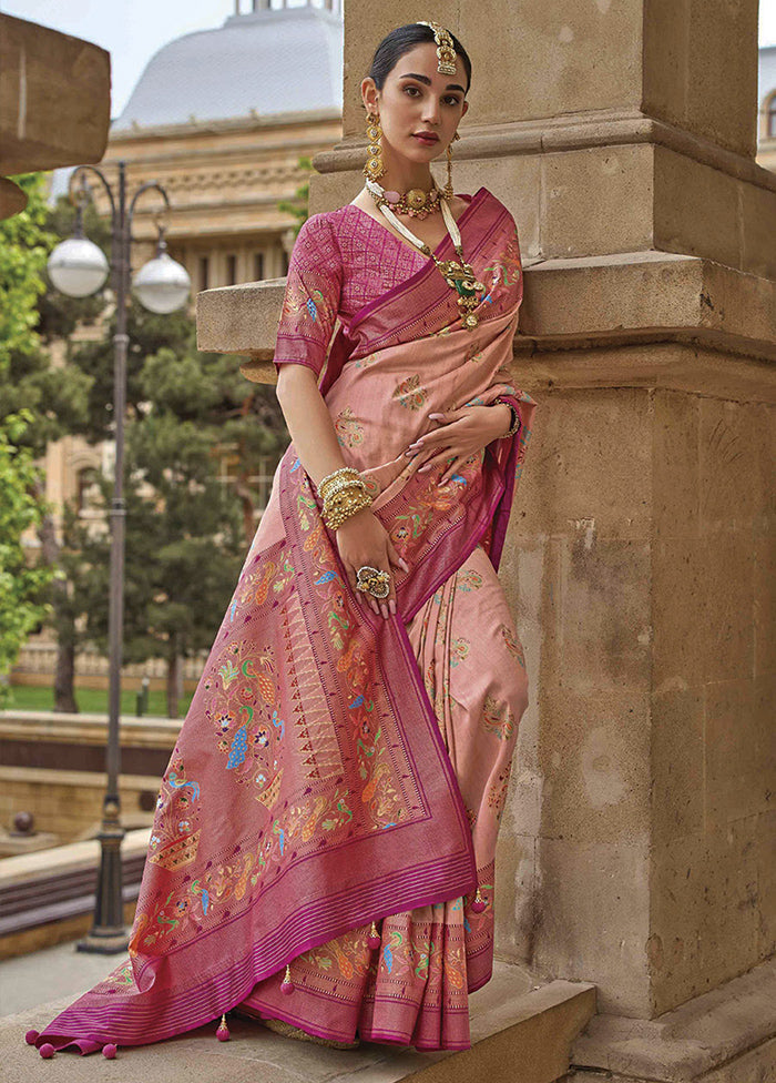 Peach Dupion Silk Saree With Blouse Piece - Indian Silk House Agencies