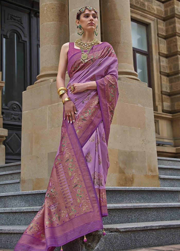 Purple Dupion Silk Saree With Blouse Piece - Indian Silk House Agencies