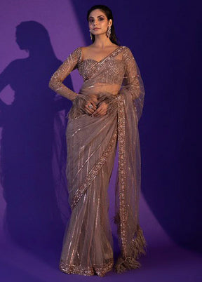 Brown Organza Saree With Blouse Piece - Indian Silk House Agencies