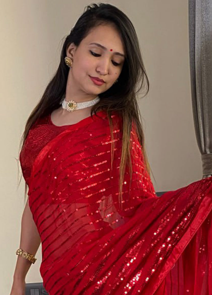 Red Georgette Saree With Blouse Piece