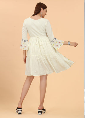 Off White Readymade Viscose Dress - Indian Silk House Agencies