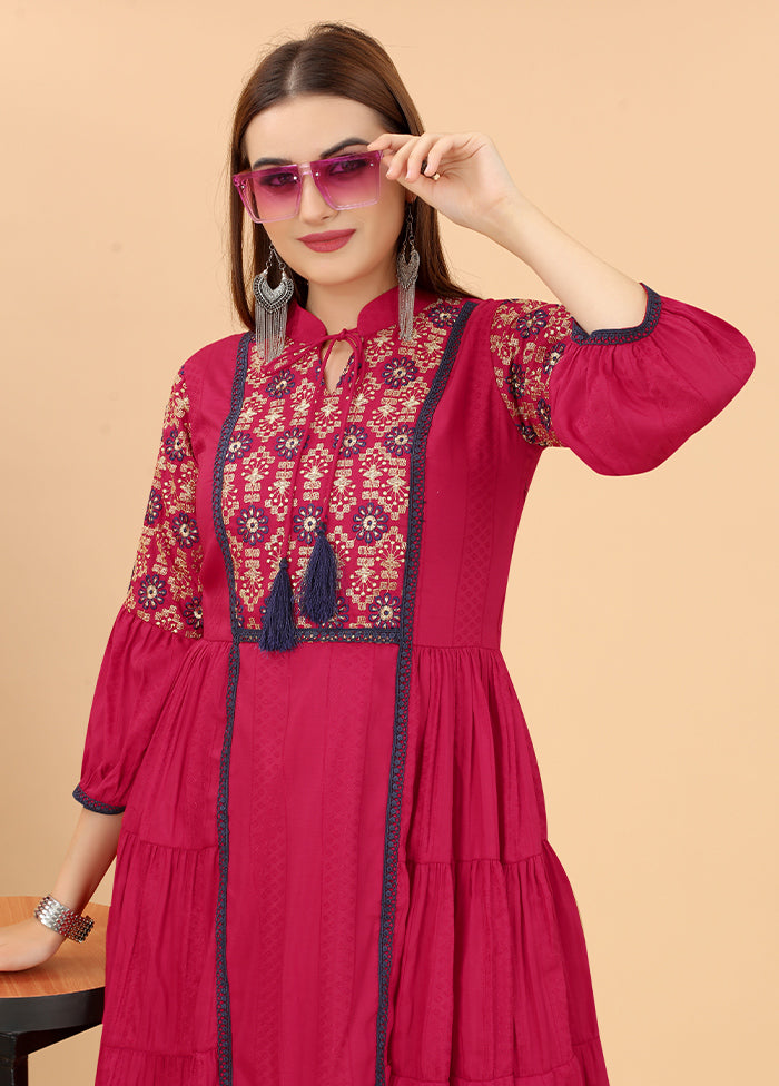 Pink Readymade Viscose Dress - Indian Silk House Agencies