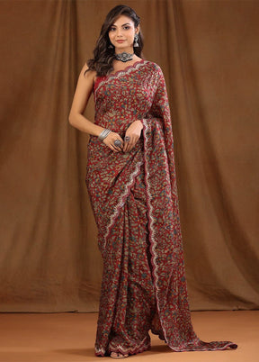 Maroon Dupion Silk Saree With Blouse Piece - Indian Silk House Agencies