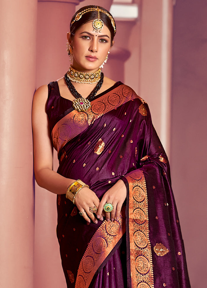 Purple Dupion Silk Saree With Blouse Piece - Indian Silk House Agencies