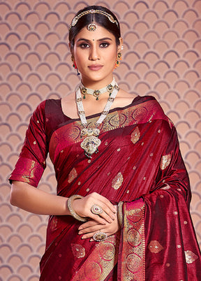 Red Dupion Silk Saree With Blouse Piece - Indian Silk House Agencies