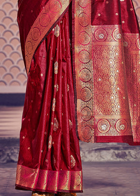 Red Dupion Silk Saree With Blouse Piece - Indian Silk House Agencies