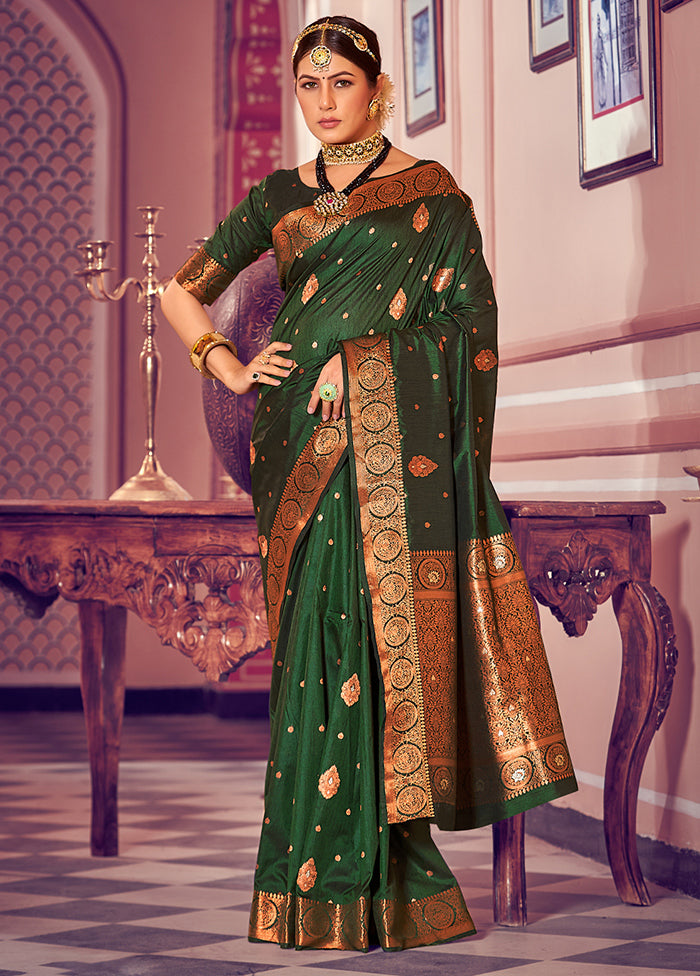 Green Dupion Silk Saree With Blouse Piece - Indian Silk House Agencies