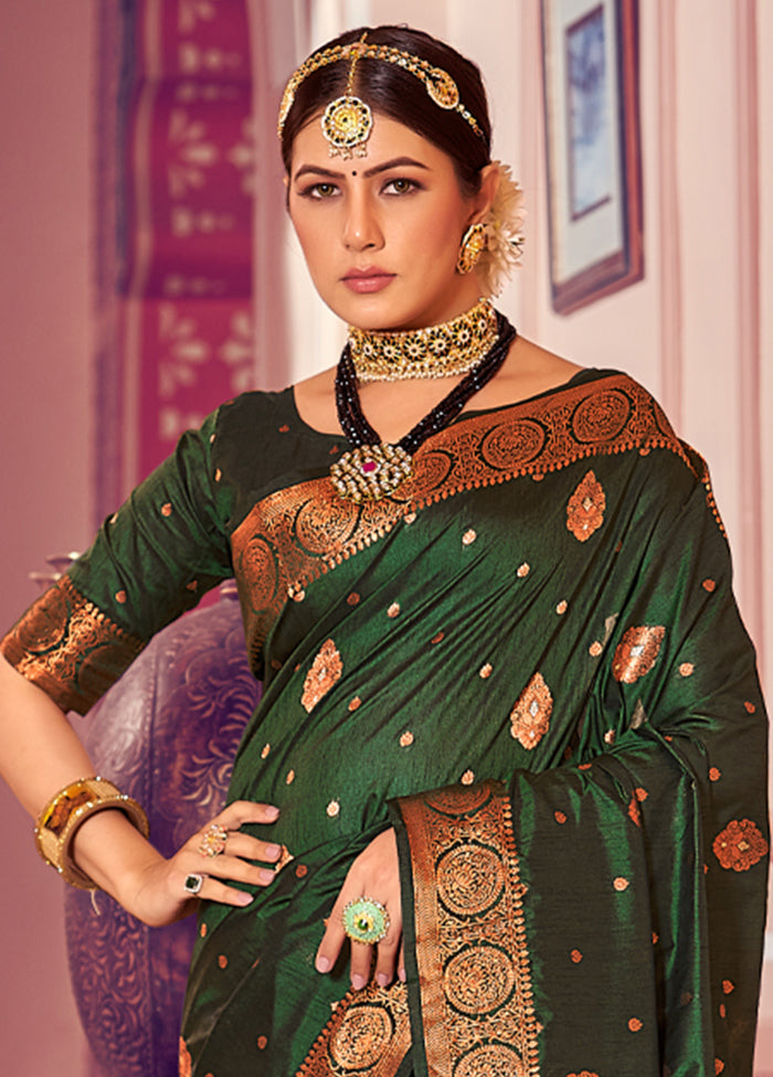 Green Dupion Silk Saree With Blouse Piece - Indian Silk House Agencies