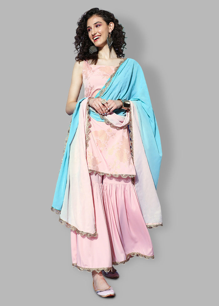 3 Pc Pink Readymade Silk Suit Set - Indian Silk House Agencies