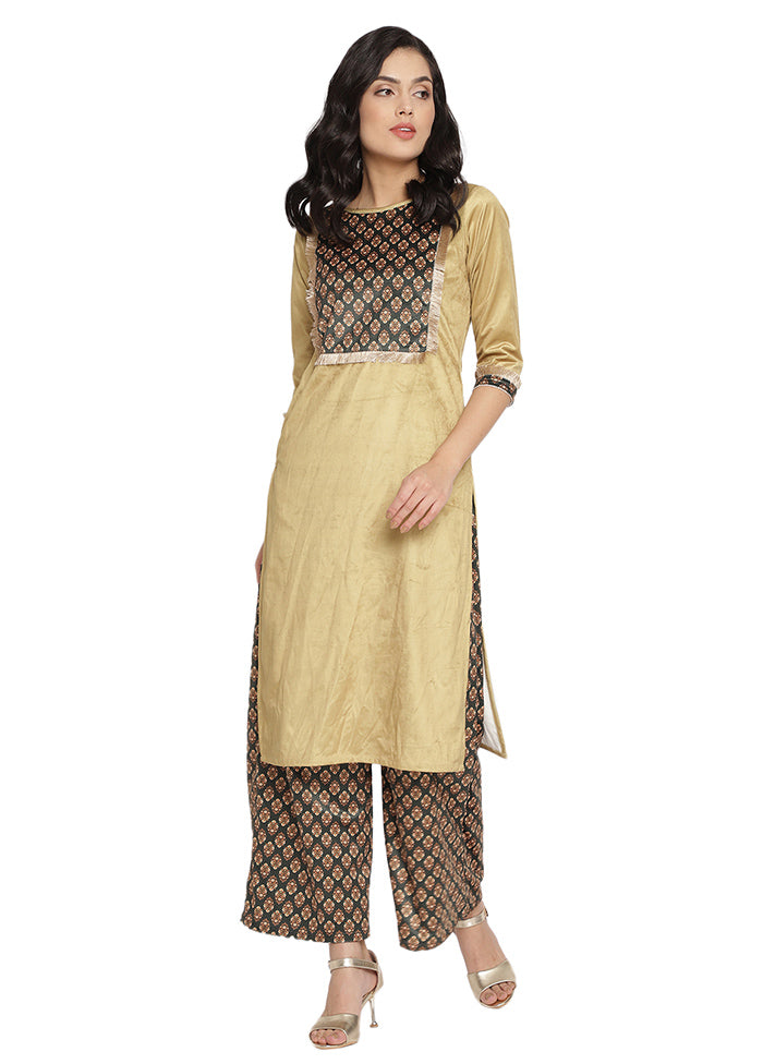 2 Pc Cream Readymade Velvet Kurti Set - Indian Silk House Agencies