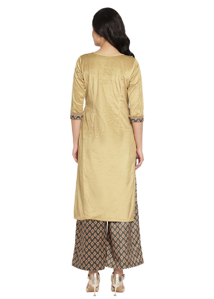 2 Pc Cream Readymade Velvet Kurti Set - Indian Silk House Agencies