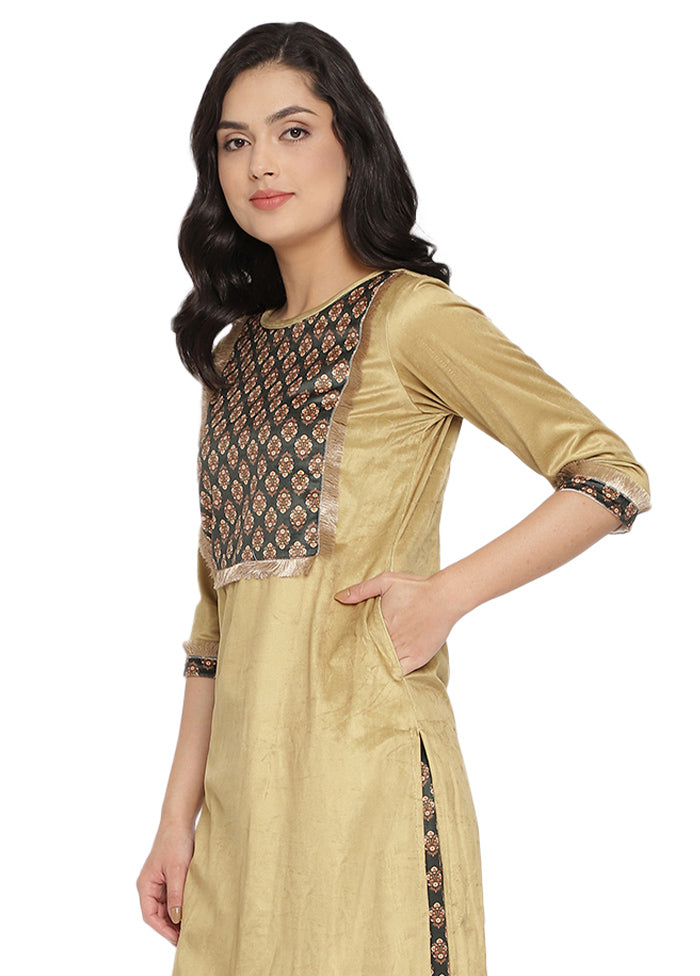 2 Pc Cream Readymade Velvet Kurti Set - Indian Silk House Agencies