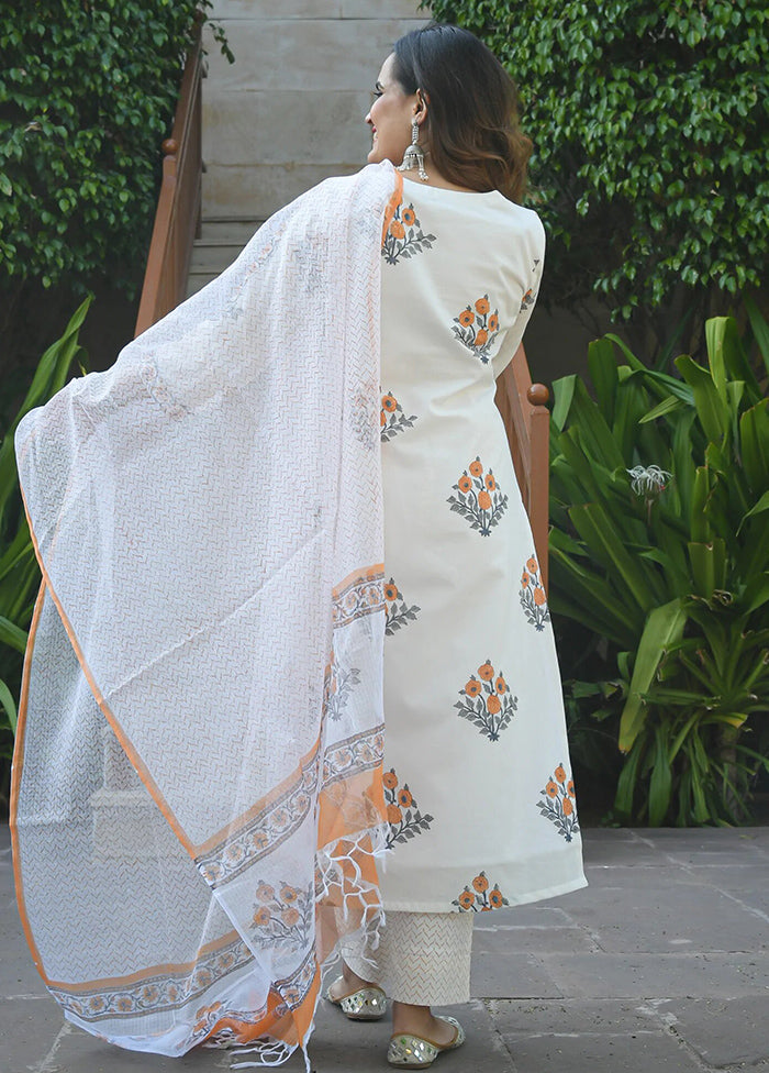 3 Pc White Readymade Cotton Suit Set - Indian Silk House Agencies