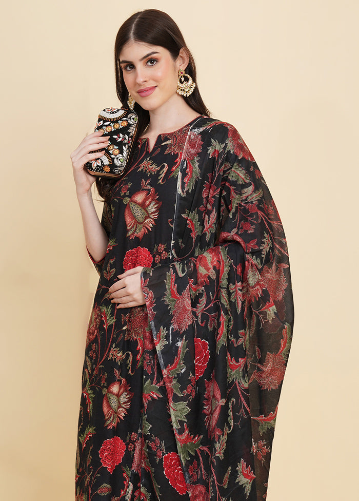 3 Pc Black Readymade Cotton Suit Set - Indian Silk House Agencies