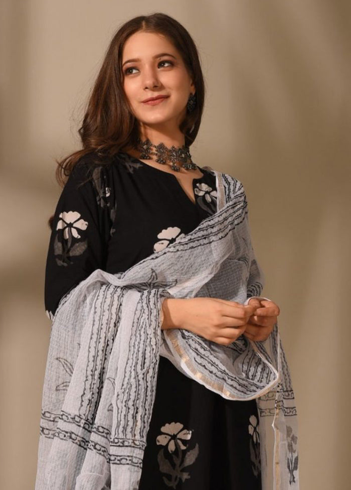 3 Pc Black Readymade Cotton Suit Set - Indian Silk House Agencies