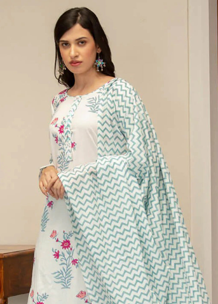 3 Pc White Readymade Cotton Suit Set - Indian Silk House Agencies