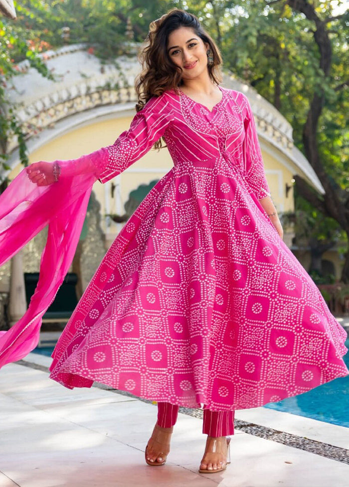 3 Pc Pink Readymade Cotton Suit Set - Indian Silk House Agencies