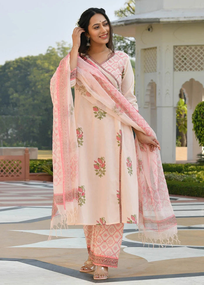 3 Pc Peach Readymade Cotton Suit Set - Indian Silk House Agencies