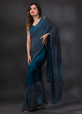 Blue Dupion Silk Saree With Blouse Piece - Indian Silk House Agencies