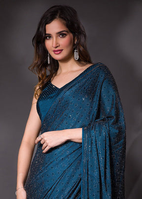 Blue Dupion Silk Saree With Blouse Piece - Indian Silk House Agencies