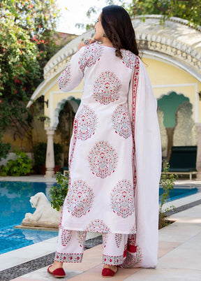 3 Pc White Readymade Cotton Suit Set - Indian Silk House Agencies