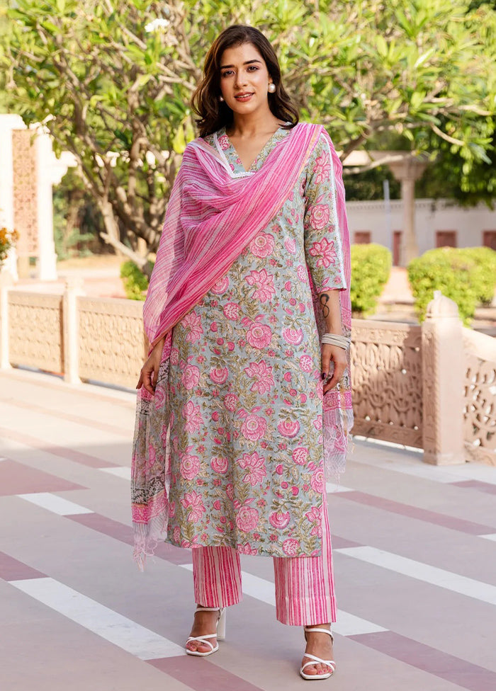 3 Pc Pink Readymade Cotton Suit Set - Indian Silk House Agencies