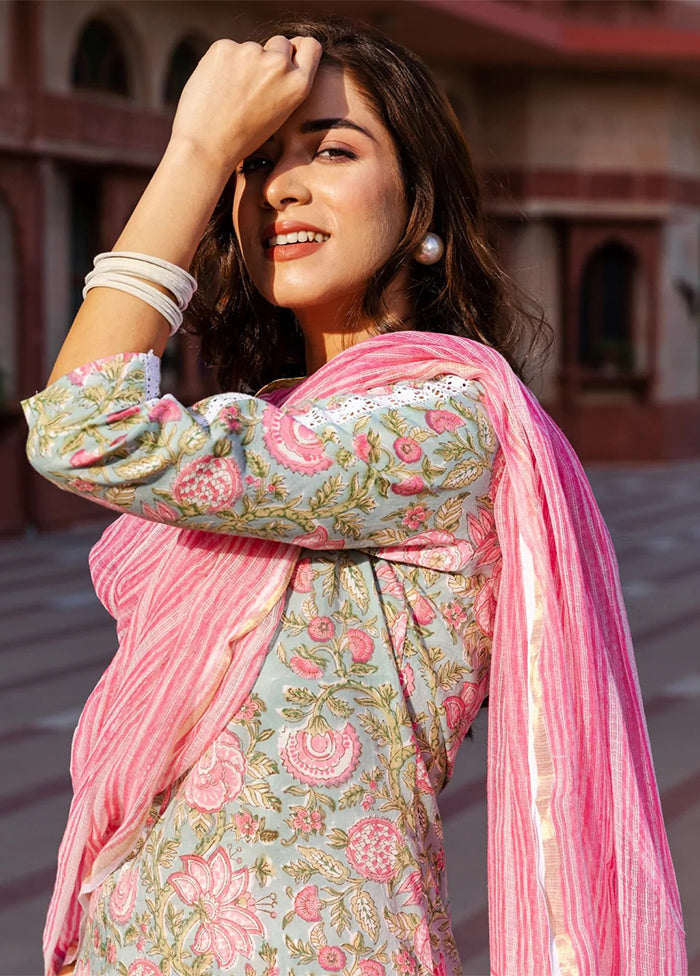 3 Pc Pink Readymade Cotton Suit Set - Indian Silk House Agencies